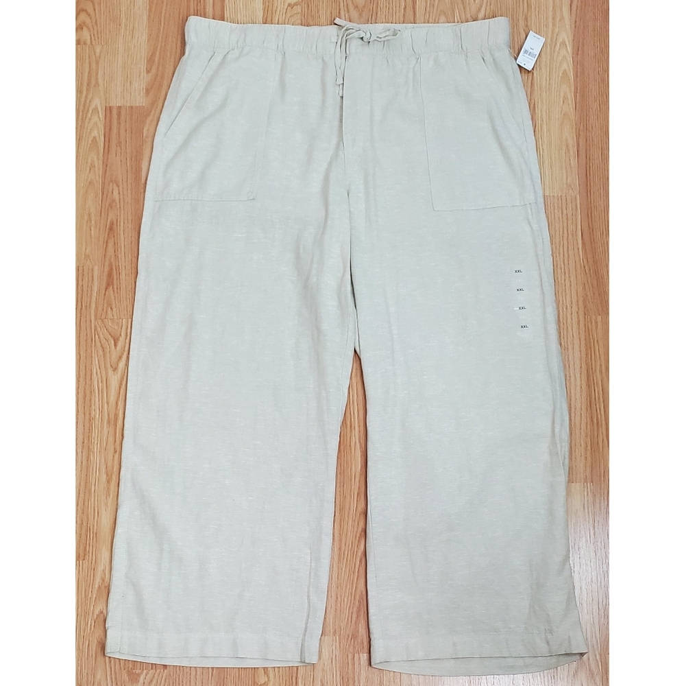 NWT Gap xxl linen blend wide leg high elastic waist pants khaki beach coastal